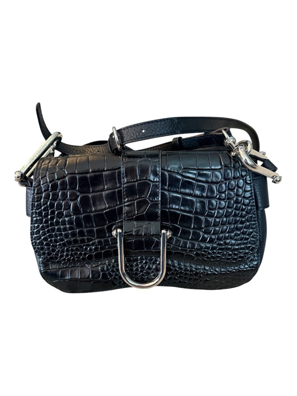 Vince Camuto Black Croc-Embossed Leather purse quiet luxury tennisprep preppy